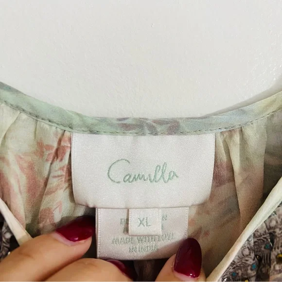 Camilla Electron Libre Silk Maxi Dress Front Tie Detail Boho Luxury Print XL - Picture 6 of 11